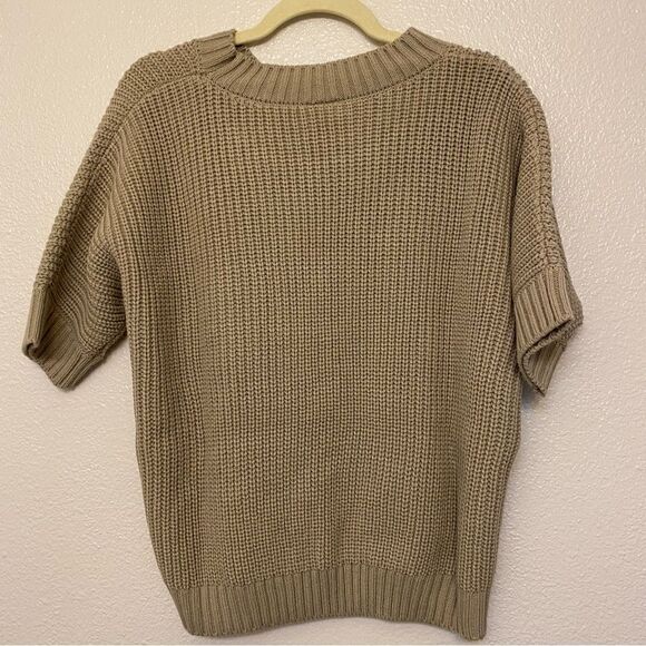 Blair Shaker Stitch Dolman Sweater crew neck short sleeve beige tan size M - Picture 5 of 8